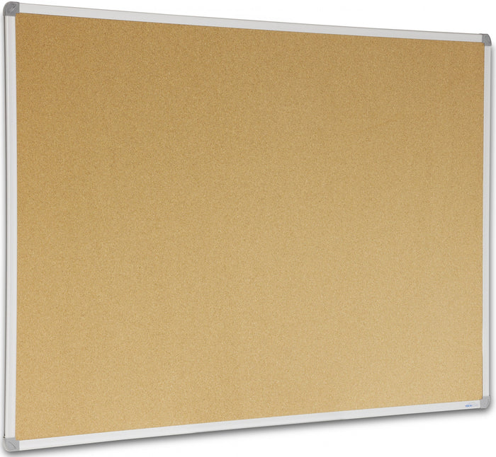 Cork notice board with aluminium frame on white background