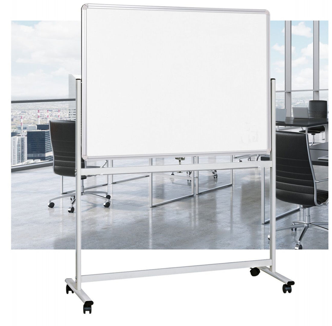 Mobile whiteboard on castors in a city boardroom