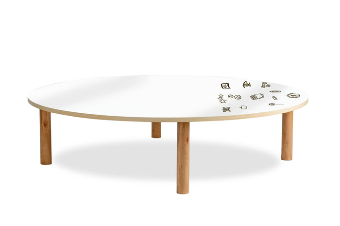 Round low classroom table with magnetic whiteboard top