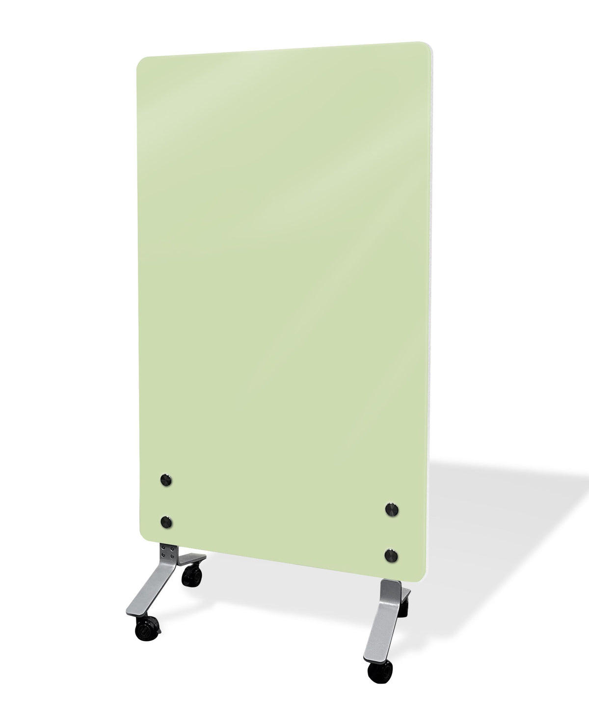 Pale green mobile glassboard on castors