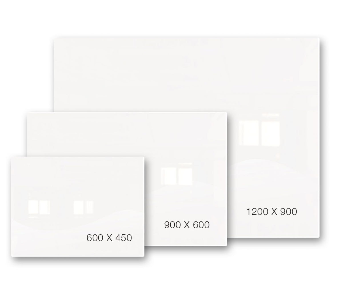 Accent magnetic glassboard range in three standard sizes on white background