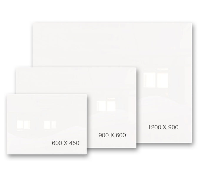 Accent magnetic glassboard range in three standard sizes on white background