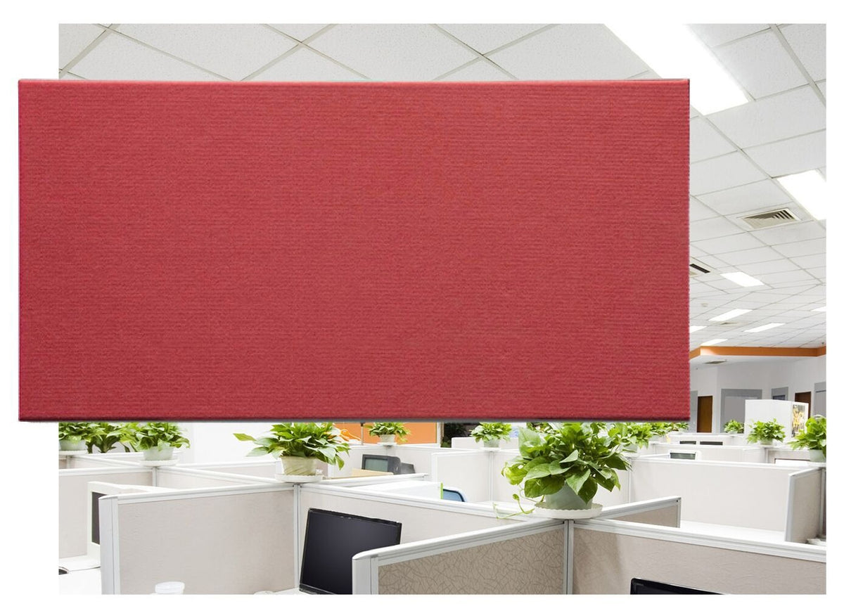 Red Suzette fabric pinboard above open plan workstations