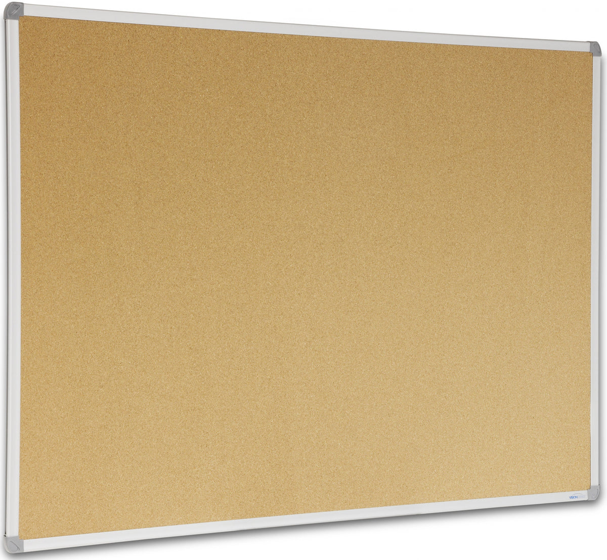 Cork notice board with aluminium frame on white background